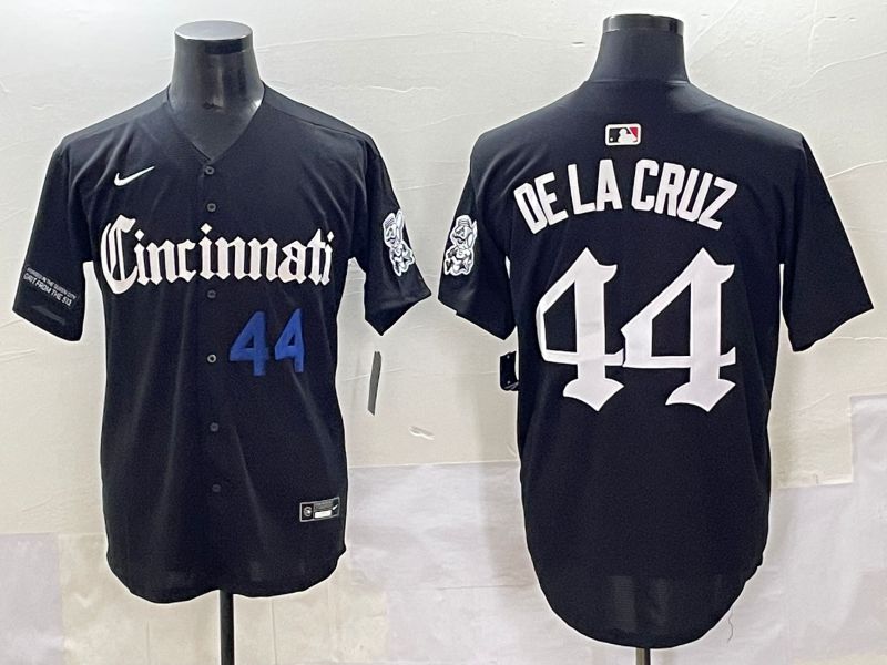 Men 2025 Cincinnati Reds #44 Delacruz Black Five generations Joint Name Nike MLB Jersey style 5